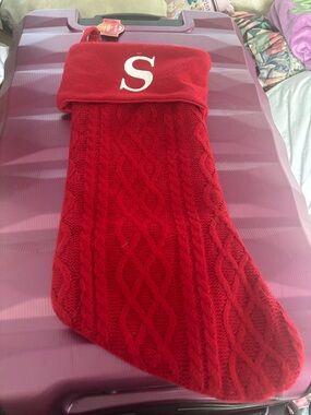 Red Knit Holiday Stocking with Initial S